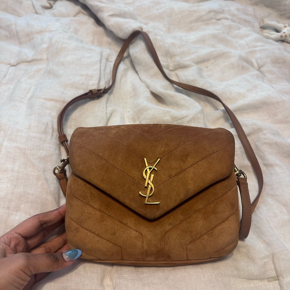 Saint Laurent Brown Suede Toy Loulou Crossbody Bag - Picture 7 of 10